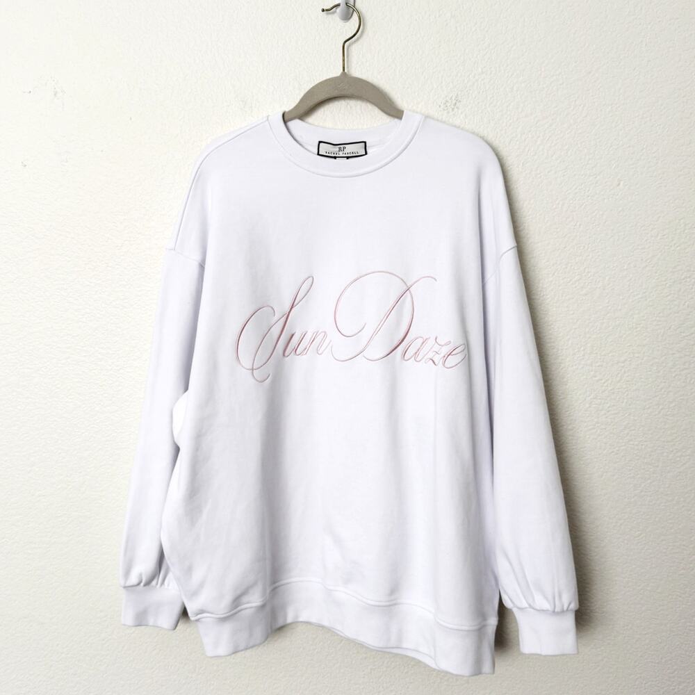 [Rachel Parcell] White Sun Daze Embroidered Graphic Oversized Crew Neck Sz Small